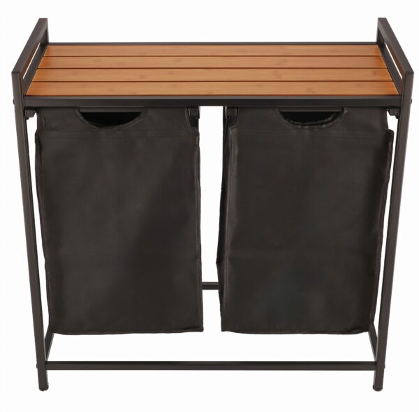 (DL) Cos de rufe cu cadru metalic si blat din lemn, 2 x 46 litri, 72x73x33cm, negru - Image 4