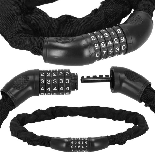 Lant antifurt bicicleta si trotineta, inchidere cifru, lungime 98 cm, Otel, Negru - Image 6