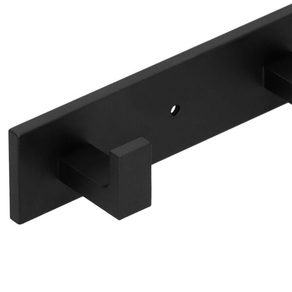 Cuier de baie pentru prosoape cu 2 sisteme instalare, aluminiu, 5 agatatori, 45x4cm, negru - Image 5
