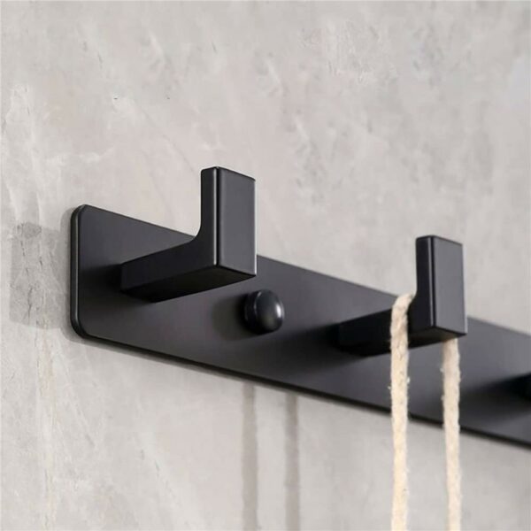 Cuier de baie pentru prosoape cu 2 sisteme instalare, aluminiu, 4 agatatori, 35x4cm, negru - Image 4