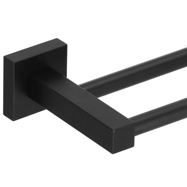Suport prosoape pentru baie cu 2 sisteme de instalare, 2 brate, din aluminiu, 50x11cm, negru - Image 5