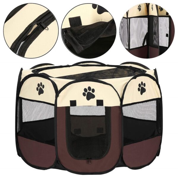 Összecsukható kennel házi kedvenceknek, 81cm átmérőjű, barna bézs - Image 4