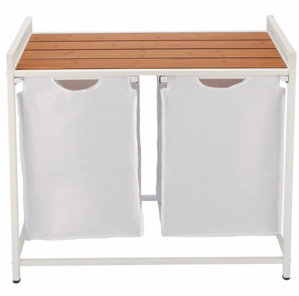 (DL) Cos de rufe cu cadru metalic si blat din lemn, 2 x 46 litri, 72x73x33cm, alb - Image 4