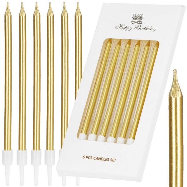 Set 6 lumanari pentru tort, drepte, auriu, 9 cm - Image 5