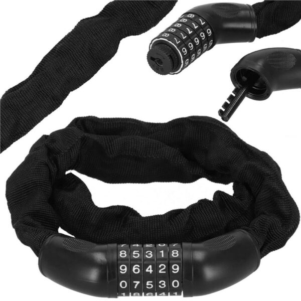 Lant antifurt bicicleta si trotineta, inchidere cifru, lungime 98 cm, Otel, Negru - Image 7