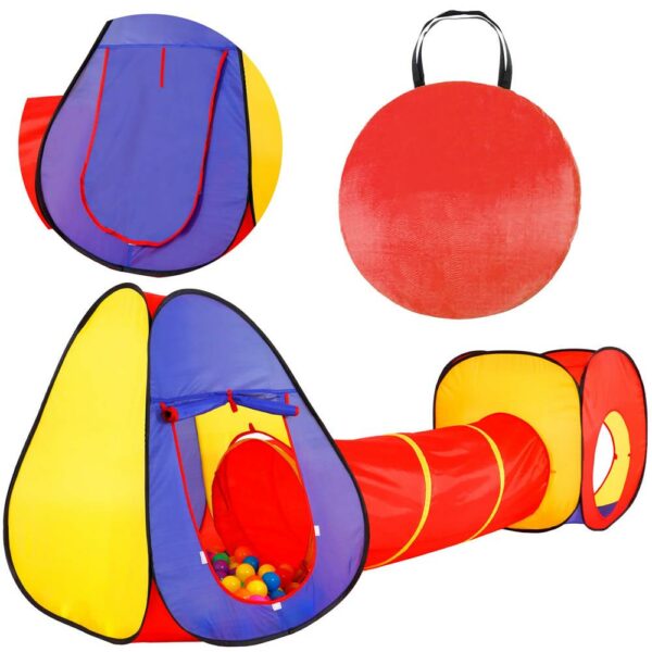 Loc de joaca 3 in 1 pentru copii, multifunctional, casuta, tunel si cort, 280x74x90cm, multicolor - Image 4