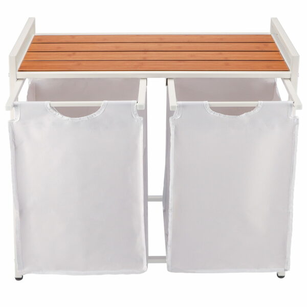 (DL) Cos de rufe cu cadru metalic si blat din lemn, 2 x 46 litri, 72x73x33cm, alb - Image 5