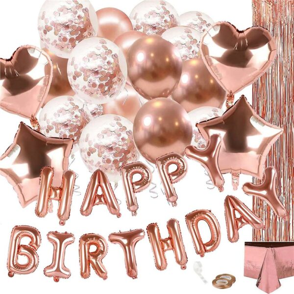 Set 48 baloane si decoratiuni, Happy Birthday, incluse fata de masa si perdea roz - Image 6