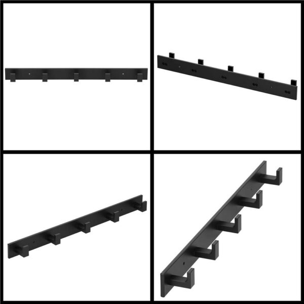 Cuier de baie pentru prosoape cu 2 sisteme instalare, aluminiu, 5 agatatori, 45x4cm, negru - Image 7