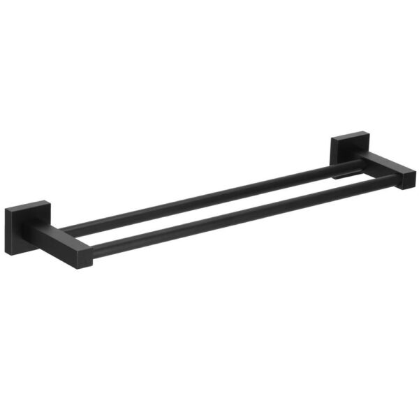 Suport prosoape pentru baie cu 2 sisteme de instalare, 2 brate, din aluminiu, 50x11cm, negru - Image 7