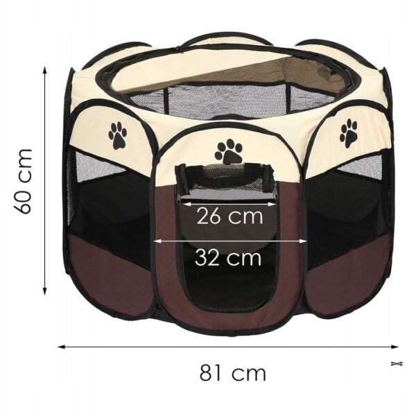Összecsukható kennel házi kedvenceknek, 81cm átmérőjű, barna bézs - Image 5