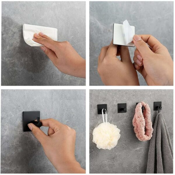 Set 4 agatatori tip cuier pentru baie, sistem fixare inclus, aluminiu, negru - Image 7