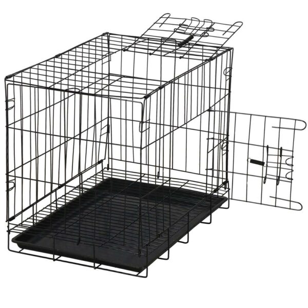 Cusca pentru animale, 2 usi, Pliabila din metal, M, Negru, 50x42x34 cm - Image 7