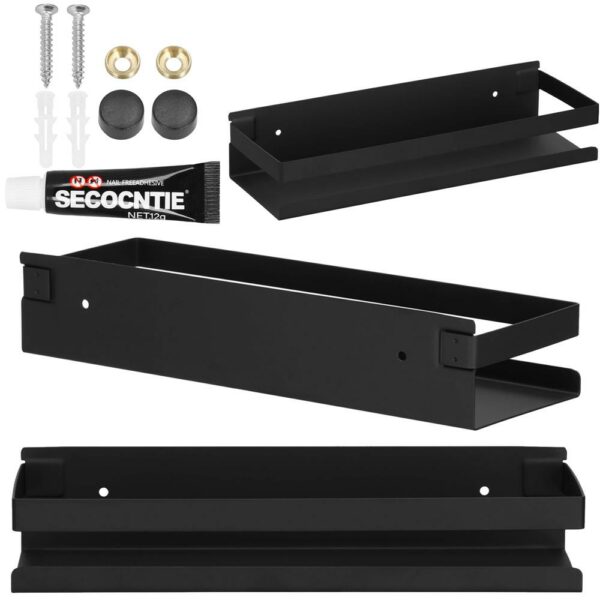 Raft de baie cu 2 sisteme instalare pe perete, aluminiu, 30x10x6cm, negru - Image 7