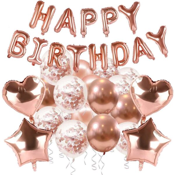 Set 48 baloane si decoratiuni, Happy Birthday, incluse fata de masa si perdea roz - Image 8