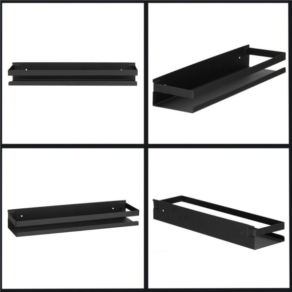 Raft de baie cu 2 sisteme instalare pe perete, aluminiu, 40x10x6cm, negru - Image 9