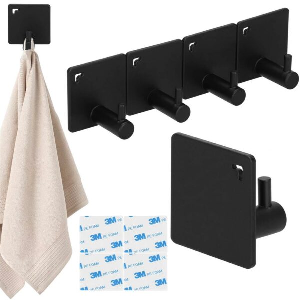 Set 4 agatatori tip cuier pentru baie, sistem fixare inclus, aluminiu, negru - Image 8