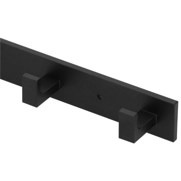 Cuier de baie pentru prosoape cu 2 sisteme instalare, aluminiu, 5 agatatori, 45x4cm, negru - Image 9