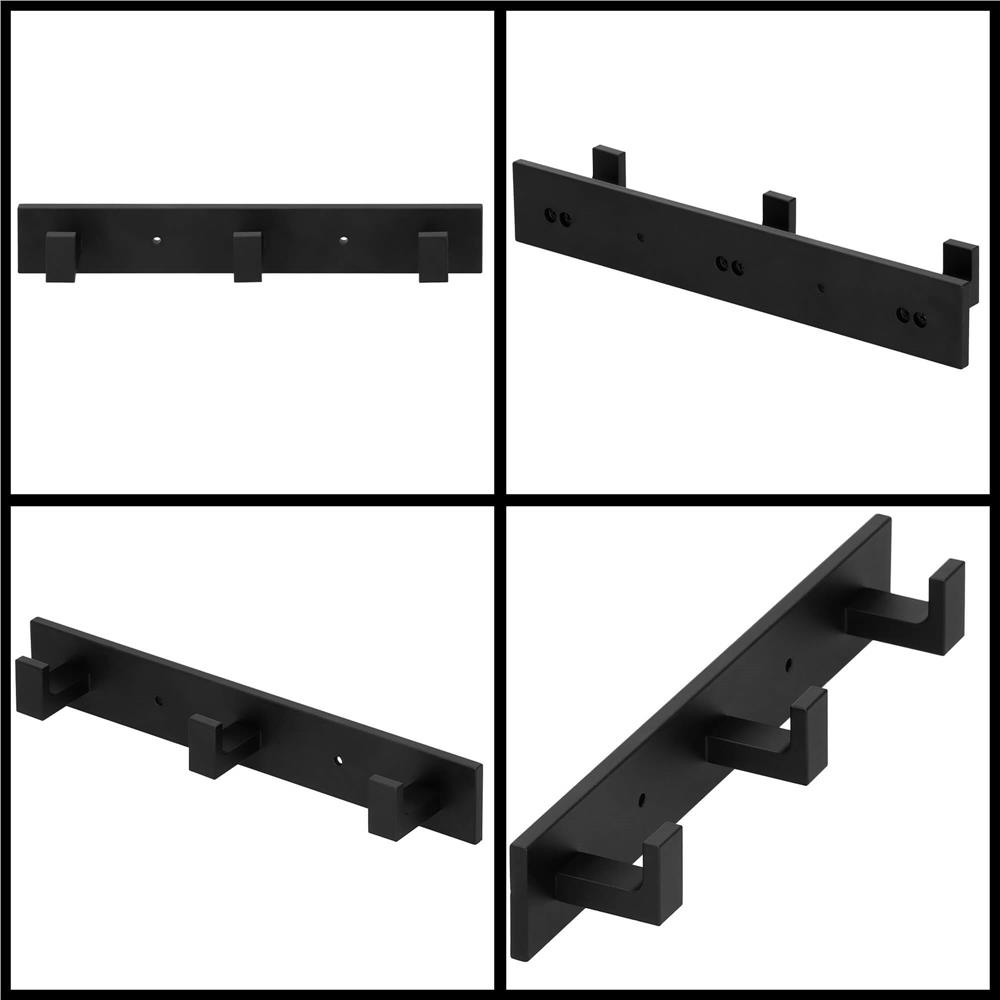 Cuier de baie pentru prosoape cu 2 sisteme instalare, aluminiu, 3 agatatori, 25x4cm, negru - Image 8