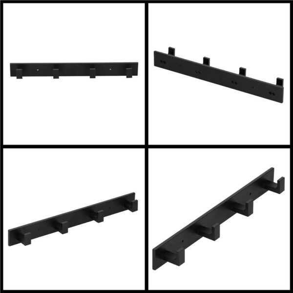 Cuier de baie pentru prosoape cu 2 sisteme instalare, aluminiu, 4 agatatori, 35x4cm, negru - Image 8