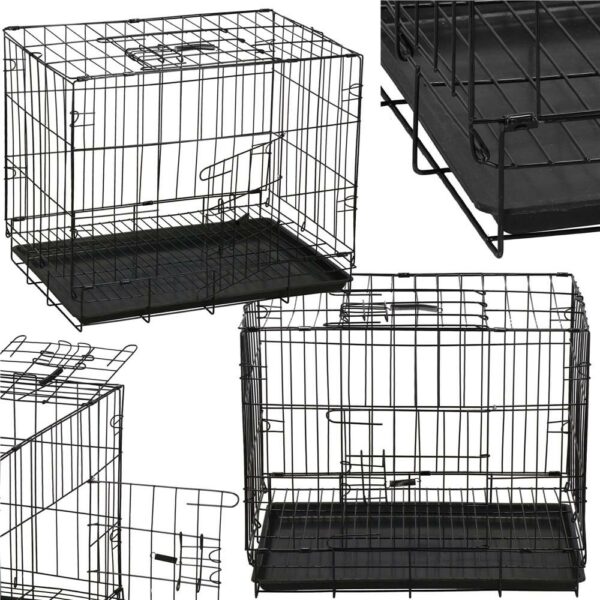 Cusca pentru animale, 2 usi, Pliabila din metal, M, Negru, 50x42x34 cm - Image 8