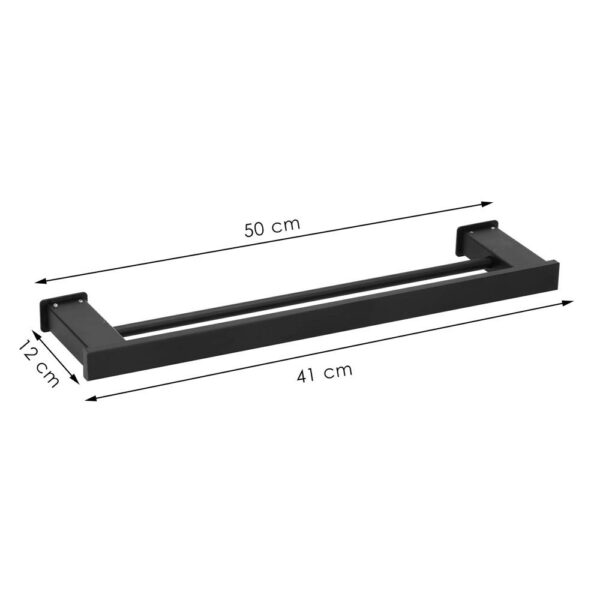 Suport prosoape pentru baie cu 2 sisteme de instalare, 2 brate, din aluminiu, 50x12cm, negru - Image 9