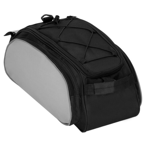 Geanta portbagaj bicicleta, 1 compartiment si 3 buzunare laterale, 40x20x17cm, negru cu elemente reflectorizante gri - Image 9