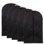 5 db ruhaszállító huzat készlet, vállfán, vízálló, fekete, 60x90 cm