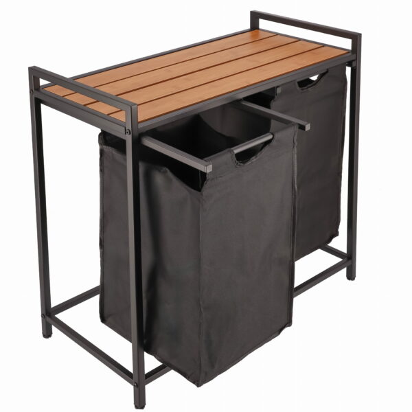 (DL) Cos de rufe cu cadru metalic si blat din lemn, 2 x 46 litri, 72x73x33cm, negru - Image 6