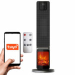 Elektromos kandalló, 2000W, 2 fokozat, termosztáttal és távirányítóval, időzítő, LED kijelző, WiFi