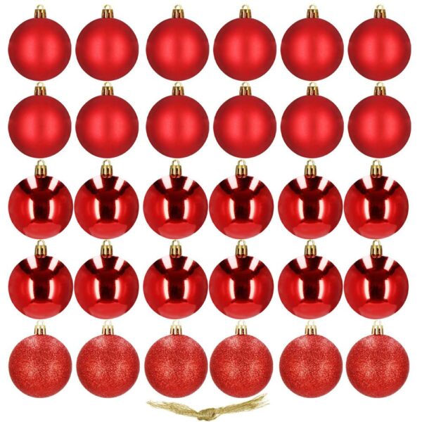 Set globuri de Craciun, 30 bucati, 3 modele, 3cm, rosu - Image 2