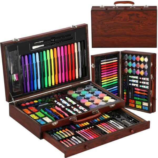Set de pictura si desen pentru copii, 130 de piese, trusa lemn - Image 2