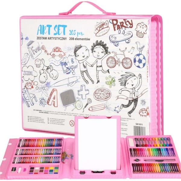 Set de pictura si desen pentru copii, 208 de piese, trusa plastic roz - Image 2
