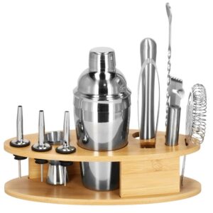 Cocktail Shaker készlet pultosoknak 550 ml, KI24, bambusz tartóval, 11 darab