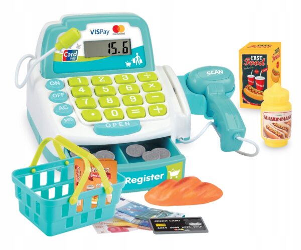 Casa de marcat pentru copii, cu lumini si sunete, include produse, cos de cumparaturi si bani - Image 2