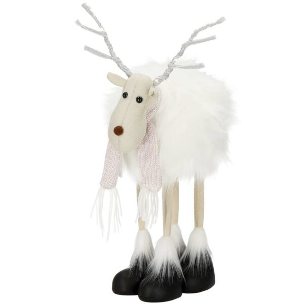 Karácsonyi figura, fehér rénszarvas sállal, magassága 48cm