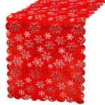 Karácsonyi mintás dekorasztalterítő, szövetből, 34x187 cm, piros