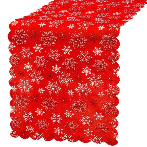 Fata de masa pentru decor, cu motive de Craciun, din stofa, 34x187cm, rosu
