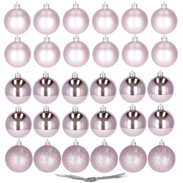 Set globuri de Craciun, 30 bucati, 3 modele, 3cm, roz - Image 2