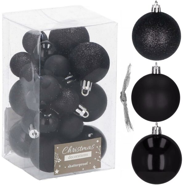 Set globuri de Craciun, 25 bucati, 3 modele, 2,5cm si 4cm, negru - Image 2