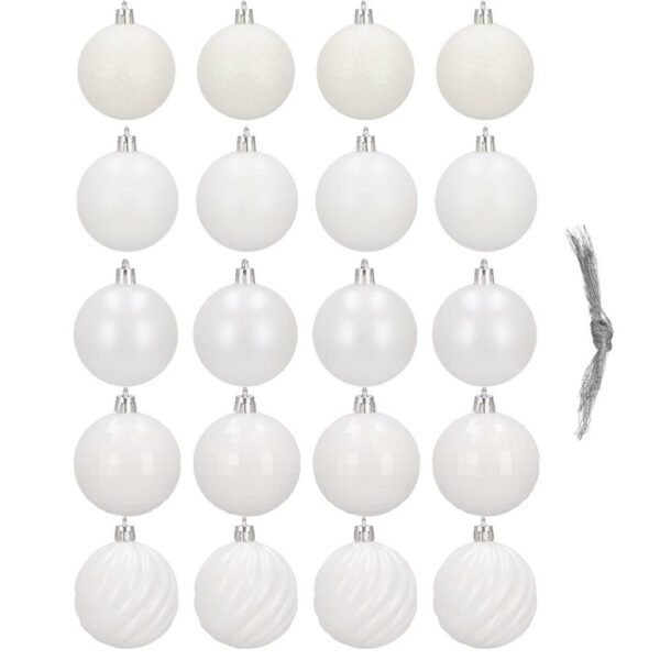 Set globuri de Craciun, 20 bucati, 5 modele, 6cm, alb - Image 2