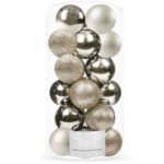 Karácsonyi gömb szett, 20 darab, 3 modell, 4 cm, rózsaarany