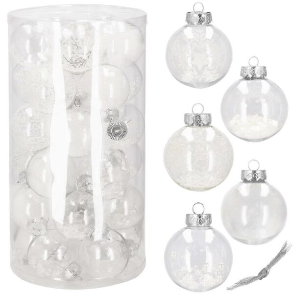 Set globuri de Craciun Inedit, 30 bucati, 7cm, transparente si alb - Image 2