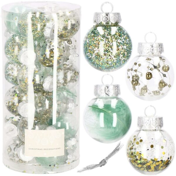 Set globuri de Craciun Inedit, 24 bucati, 5cm, transparente si verde - Image 2