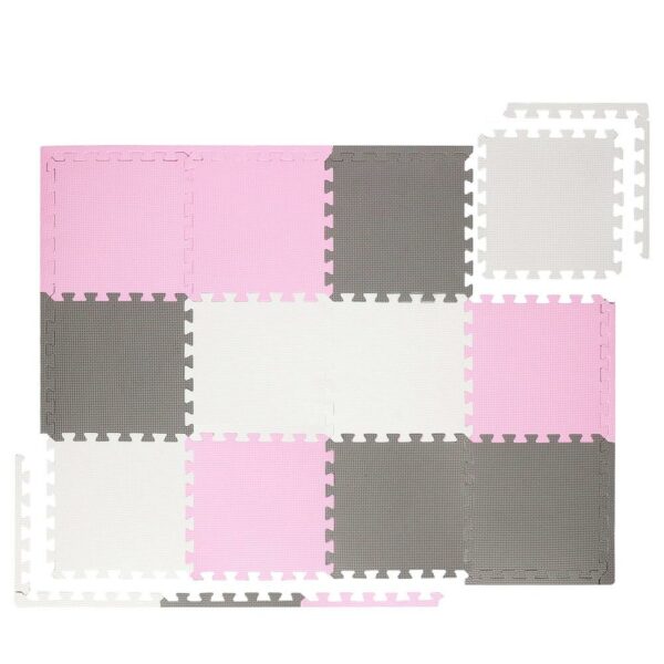 Covor din spuma pentru copii, tip puzzle forme, 26 piese, termoizolant, 118×90 cm, gri roz - Image 2