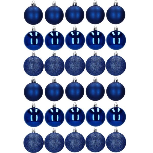 Set globuri de Craciun, 30 bucati, 3 modele, 6cm, albastru - Image 2