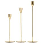 Set 3 suporturi de lumanare din metal, 23, 28 si 33cm, auriu