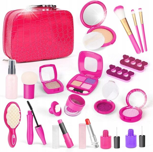 Trusa de machiaj pentru fetite, geanta cu 22 de accesorii cosmetice, fara lichide sau substante chimice, roz - Image 2