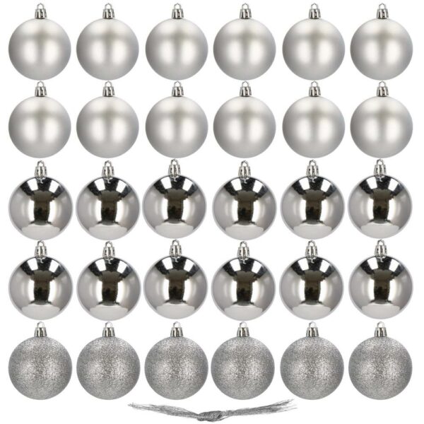 Set globuri de Craciun, 30 bucati, 3 modele, 3cm, argintiu - Image 2