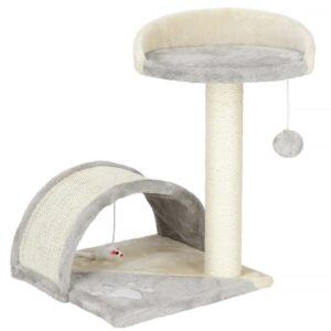 Ansamblu de joaca pentru pisici, cu loc pentru zgariat, culcus, minge, 47cm, crem